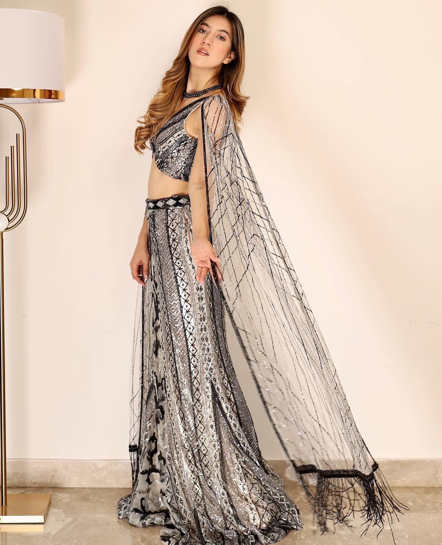Silver & Midnight Blue Cocktail Lehenga - Image 3