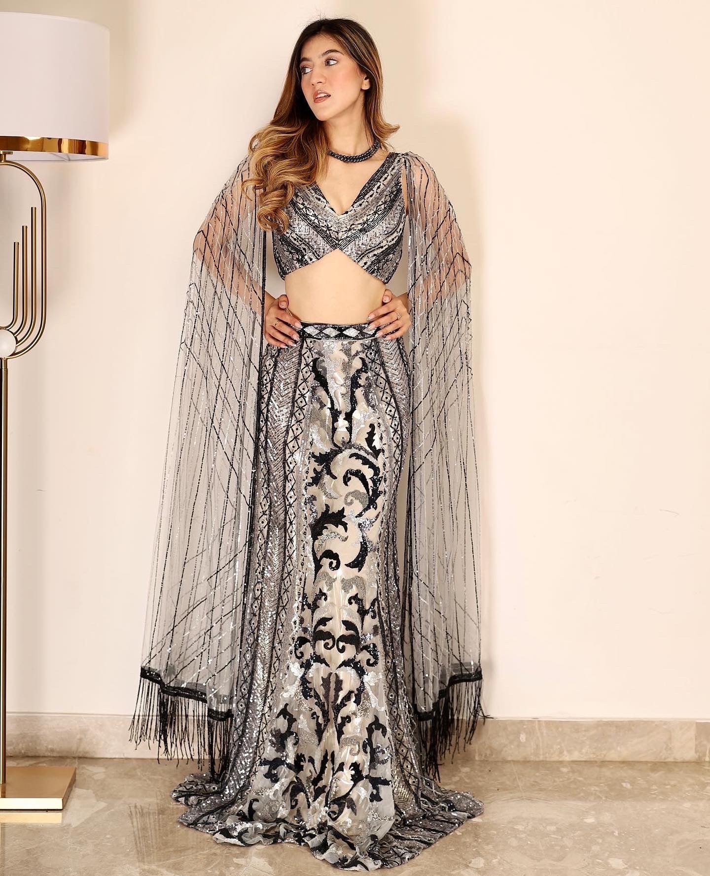Silver & Midnight Blue Cocktail Lehenga - Image 4
