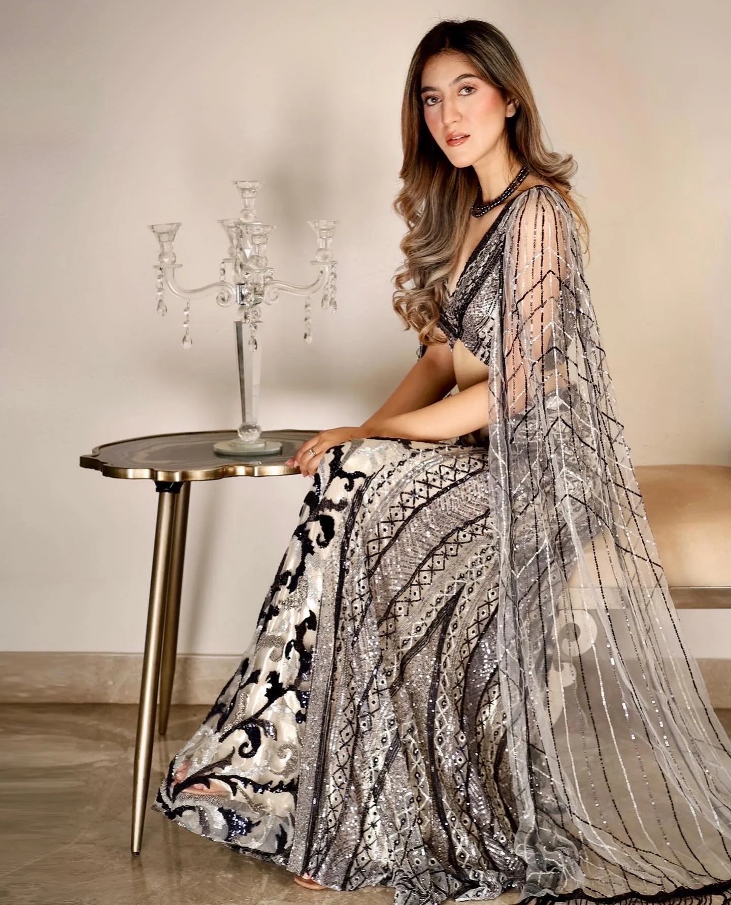 Silver & Midnight Blue Cocktail Lehenga - Image 9