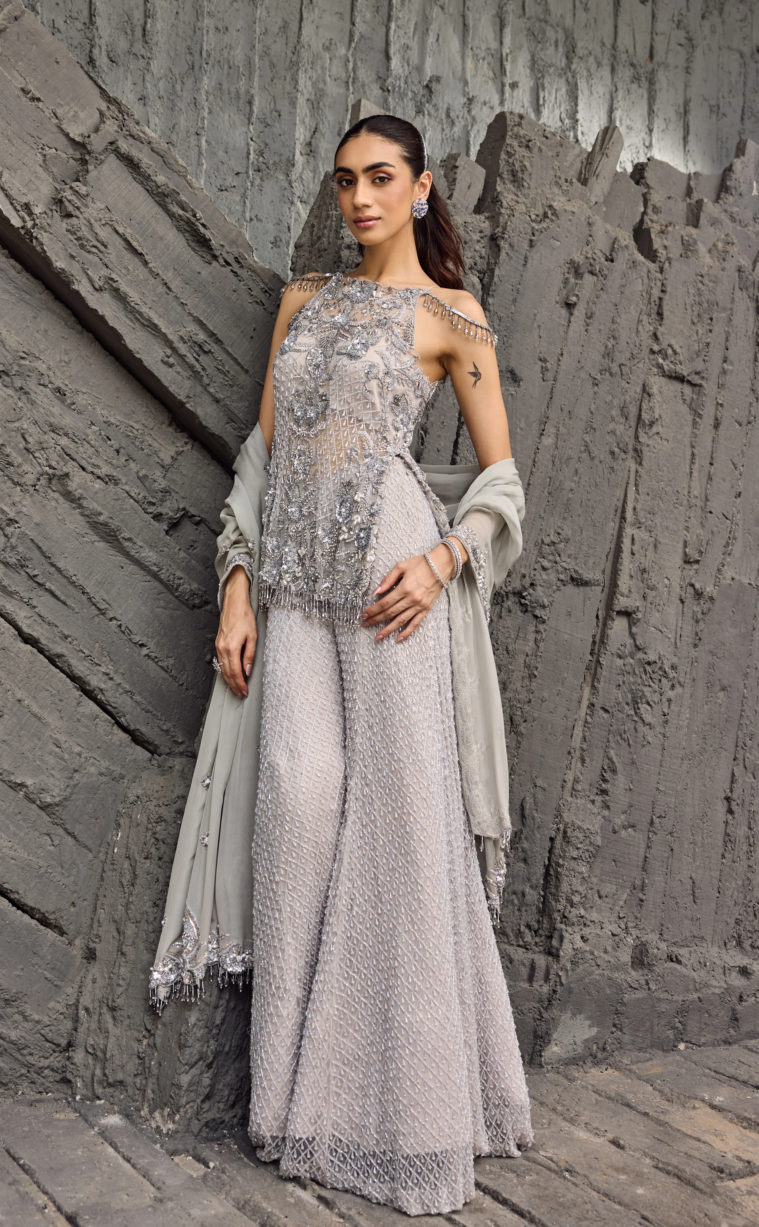 Silver sparkle sharara set - Image 3