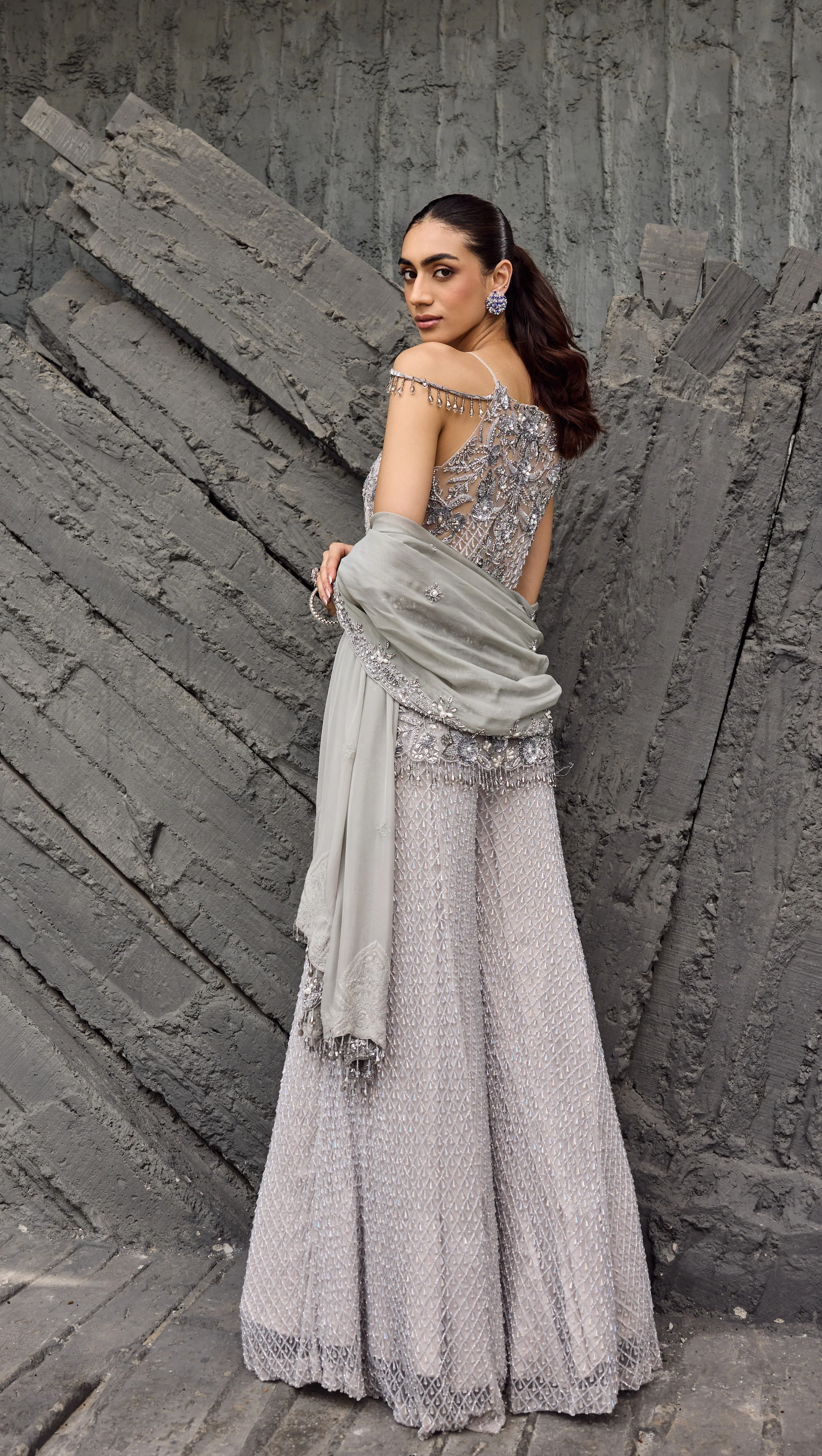 Silver sparkle sharara set - Image 4