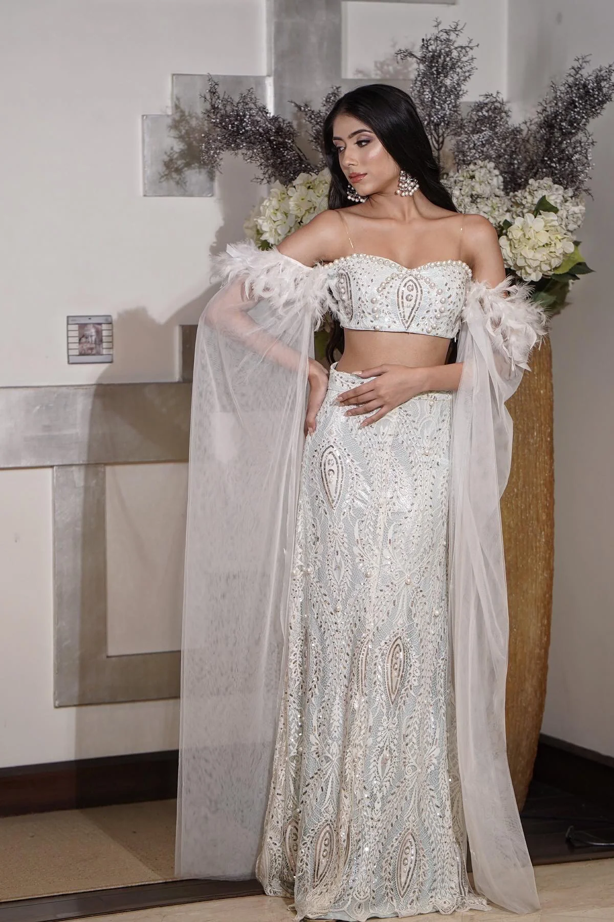 White Lace & Sequin Lehenga - Image 4